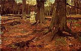 Woods Canvas Paintings - A Girl in White in the Woods